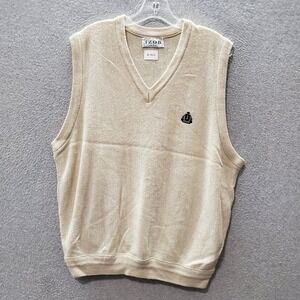 VINTAGE Izod Men Sweater Large Beige Vest Logo‎ Golf Embroidered V Neck 90s